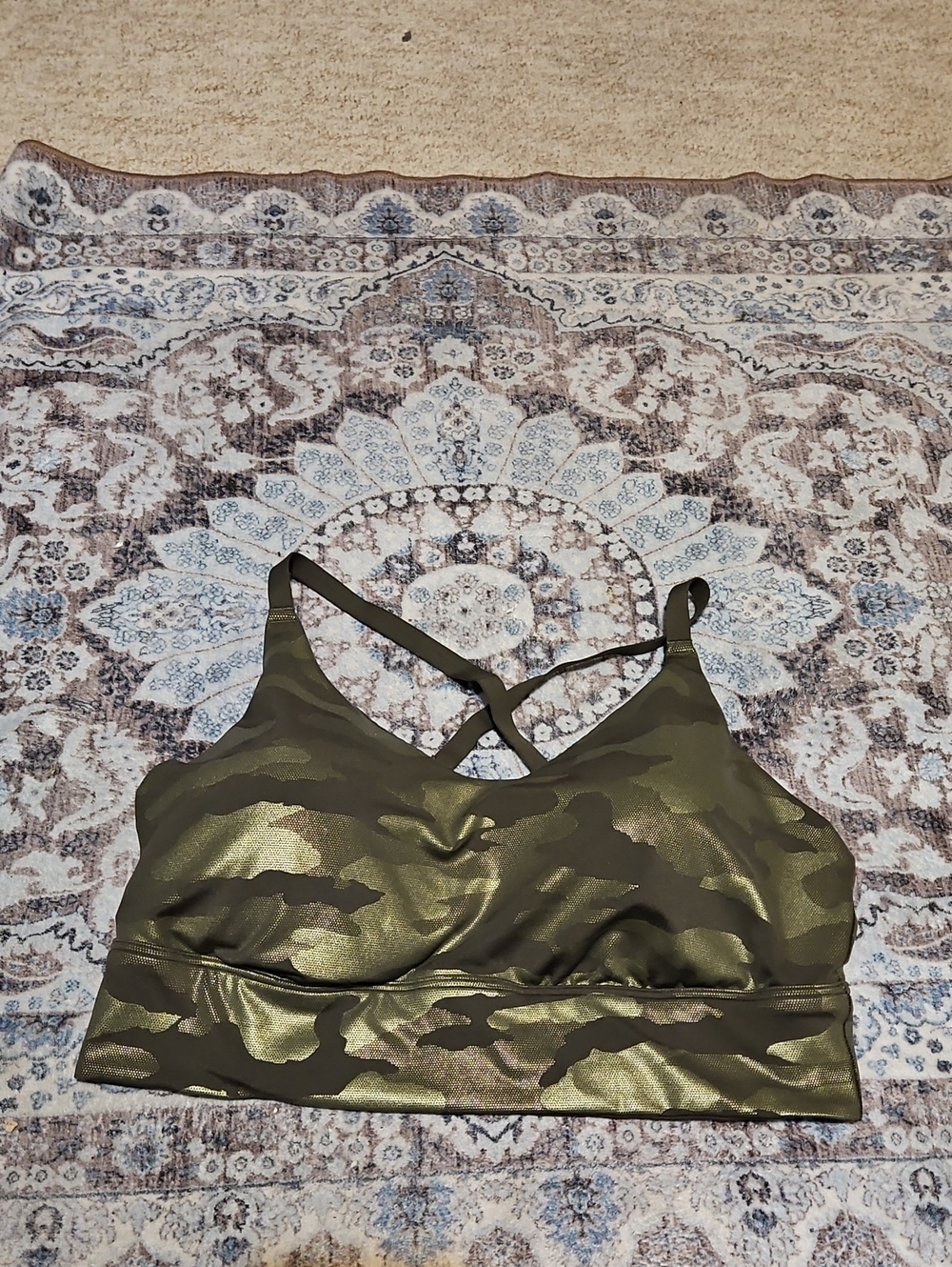 aerie Olive Camo Satin-Like Sports Bra